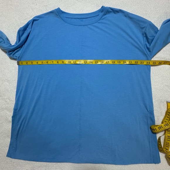 Garnet Hill Women Large Blue Side Slits Lagenlook Long Sleeve T-Shirt Pullover - Picture 5 of 8